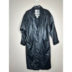 Middlebrook Park Women's Full Length Black 3-Button Leather Coat Size Medium‎